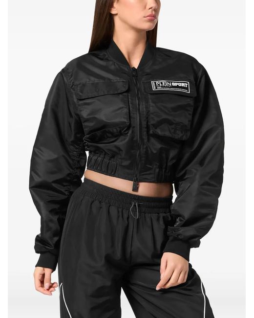 Philipp Plein Black Cropped Bomber Jacket