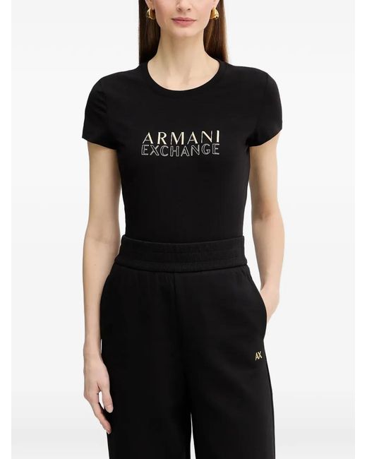 ARMANI EXCHANGE Black Logo-Lettering T-Shirt