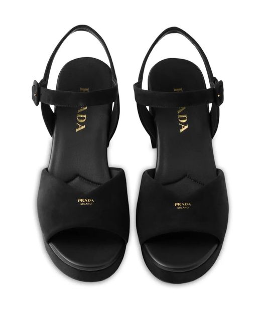 Prada Black Sandales En Daim Rembourré
