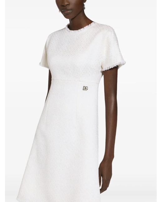 Dolce & Gabbana White Dna Appliqué-Logo Bouclé Mini Dress