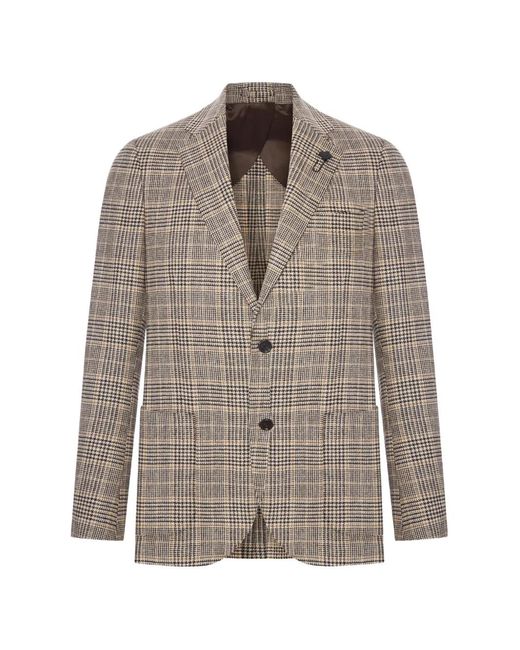 Lardini Brown Prince Of Wales Check Wool Blazer for men