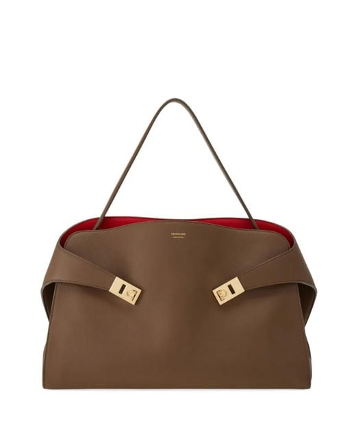 Ferragamo Brown Hug Soft Bicolor Shoulder Bag L