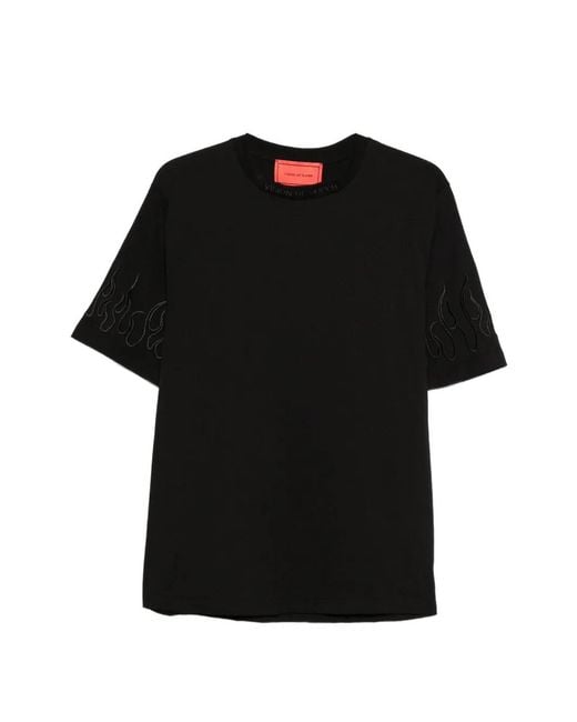 Vision Of Super Black Flame-Embroidered T-Shirt for men