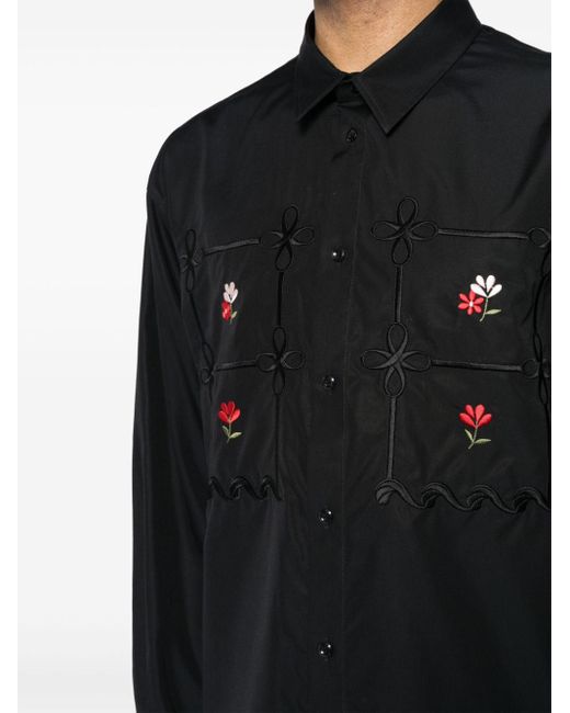Simone Rocha Black Floral-embroidered Shirt for men
