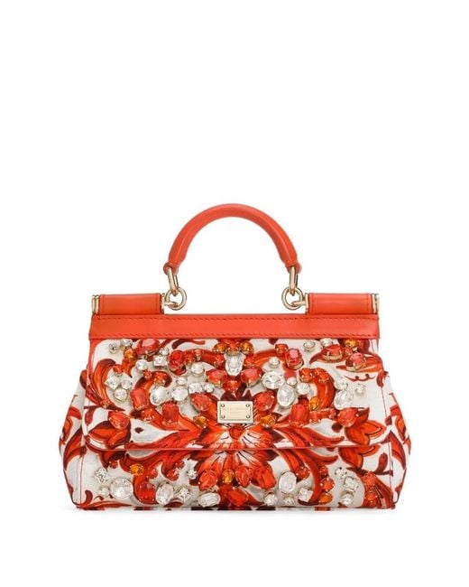 Dolce & Gabbana Red Mini Sicily Handbag With Bezels