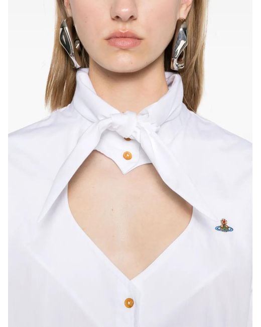 Vivienne Westwood White Cut-Off Heart Cropped Shirt