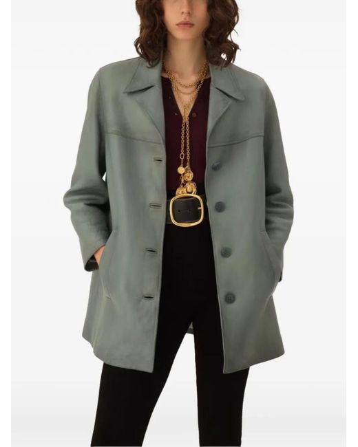 Chloé Gray Buttoned Leather Coat