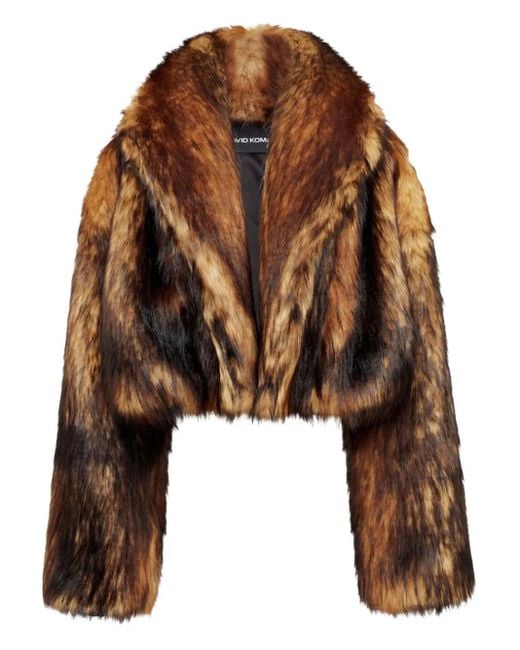 David Koma Brown Faux-Fur Cropped Coat