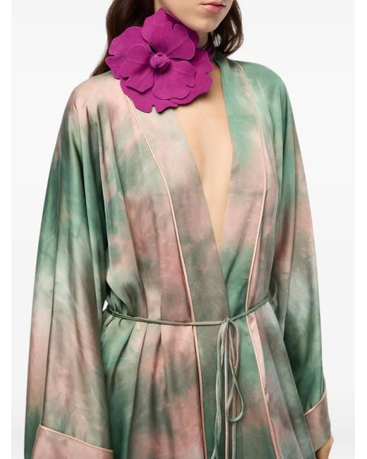 Pinko Green Long Gradient Satin Kimono
