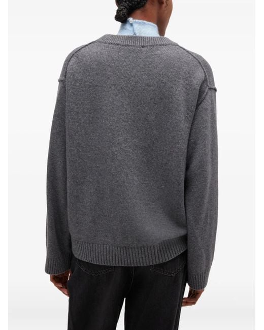 Jersey con logo y cuello en V Ganni de color Gray