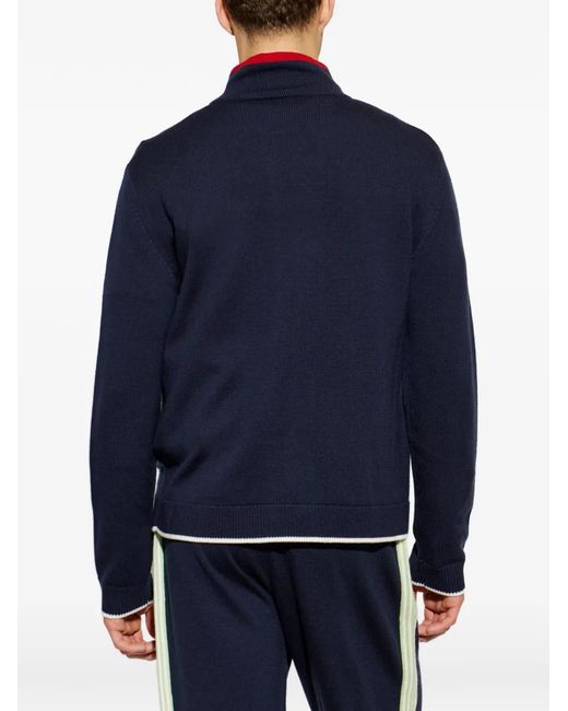 Casablanca Blue Cardigan Zippé À Logo Brodé for men