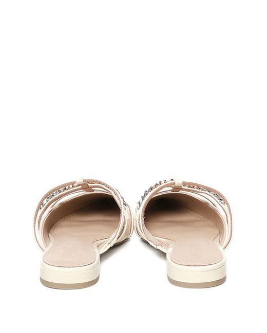 Pinko White Chain-Embellished Pointed-Toe Mules