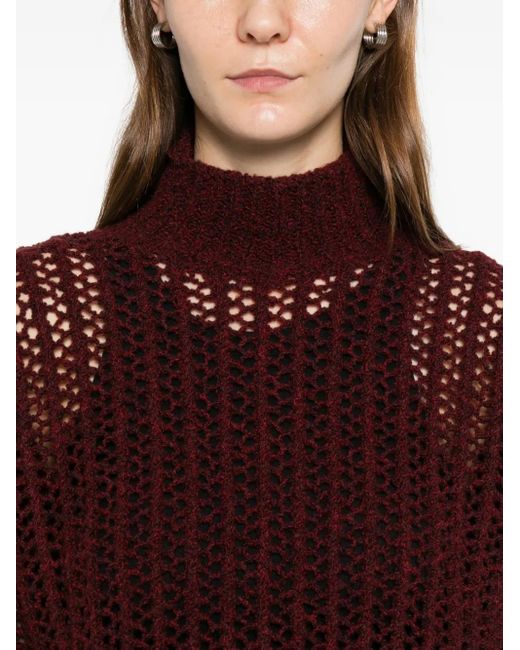 Max Mara Purple Quaglia Openwork High-Neck Sweater