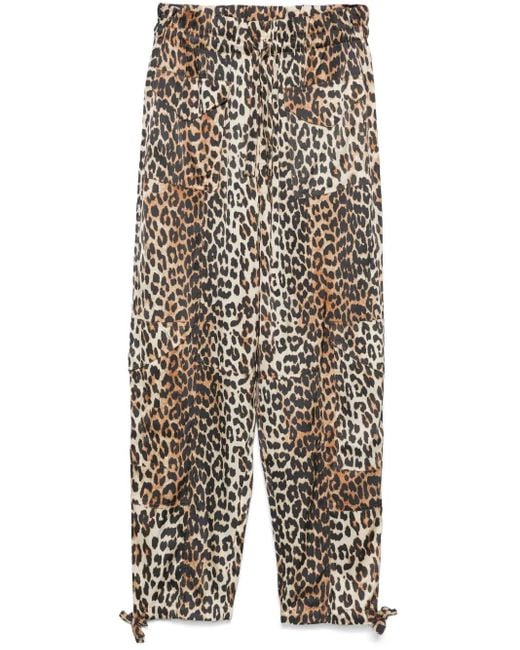 Ganni Brown Leopard Print Satin Trousers