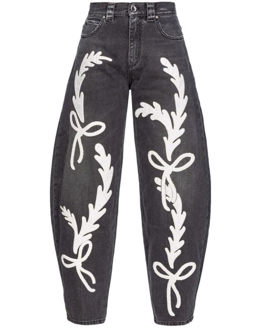 Pinko Black Embroidered Wide-leg Jeans