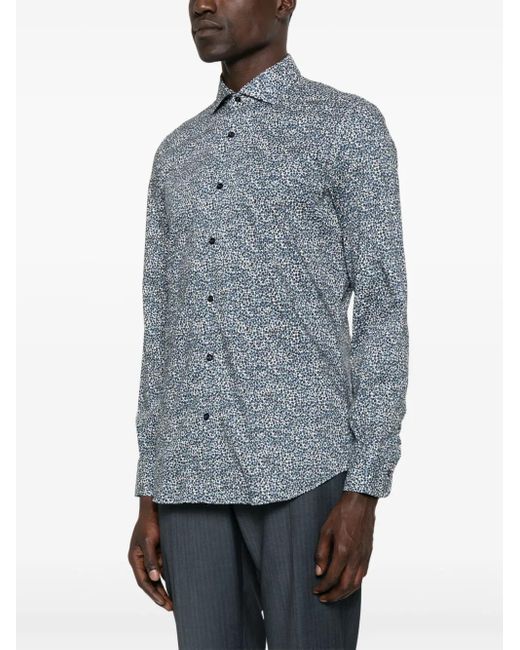 Mazzarelli Blue Abstract-Print Shirt for men