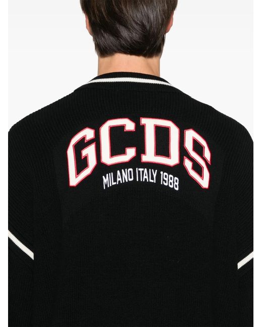 Gcds Black Ribbed Knit Button Cardigan for men