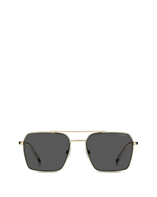 Boss Gray Double-Bridge Geometric-Frame Sunglasses for men