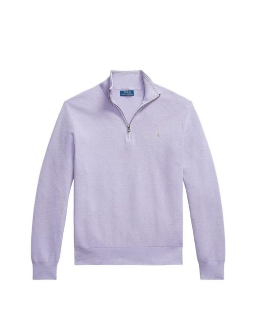 Polo Ralph Lauren Purple Quarter-Zip Embroidered-Logo Sweater for men
