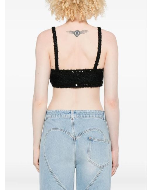 Alessandra Rich Black Top mit Pailletten