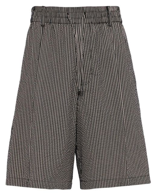 Emporio Armani Gray Vertical-print Cotton-blend Shorts for men