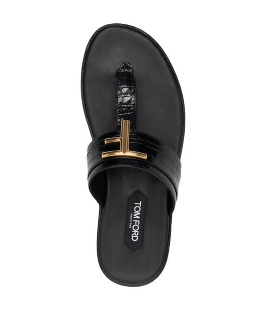 Tom Ford Black Brighton Leather Sandals for men