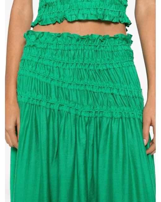 Tory Burch Green Smocked Viscose Skirt