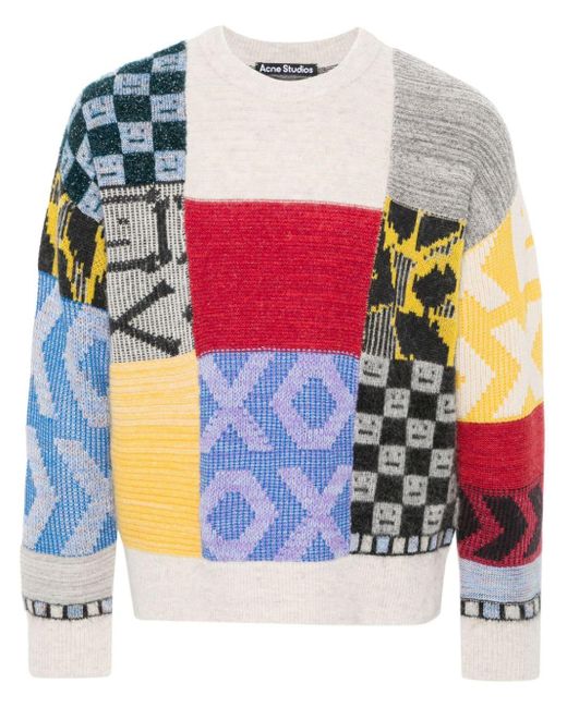 Acne Blue Patchwork-pattern Knitted Jumper
