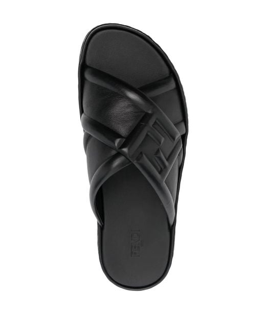 Fendi Black Ff Logo-Embossed Slide Sandals for men