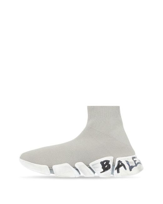 Balenciaga White Speed Graffiti-print Sneakers for men