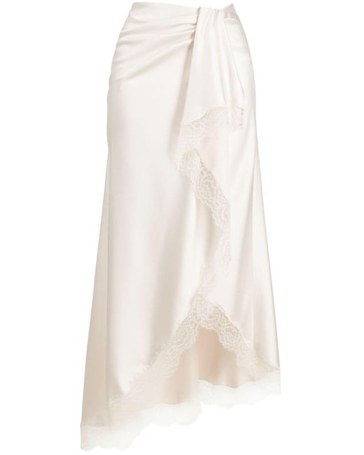 Pinko Lace-trim Asymmetric Satin Midi Skirt in het White