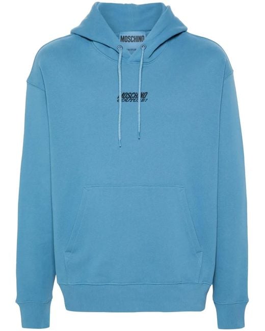 Moschino Blue Logo-Embroidered Cotton Hoodie for men