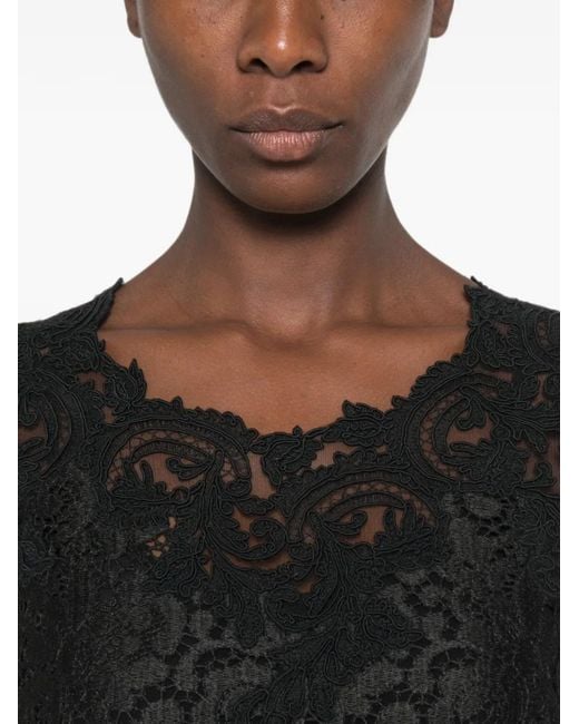 Ermanno Scervino Black Floral-Lace Scalloped-Edge Mini Dress
