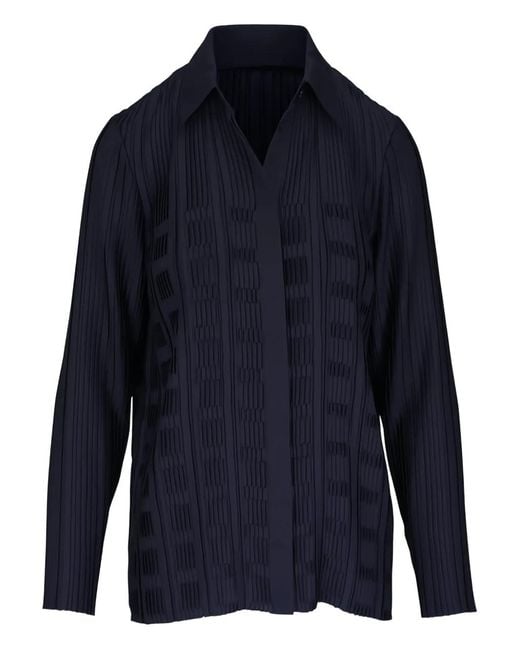 Lafayette 148 New York Blue Plissé Collared Blouse