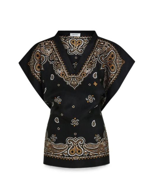 Ferragamo Black Arabesque Print Poncho
