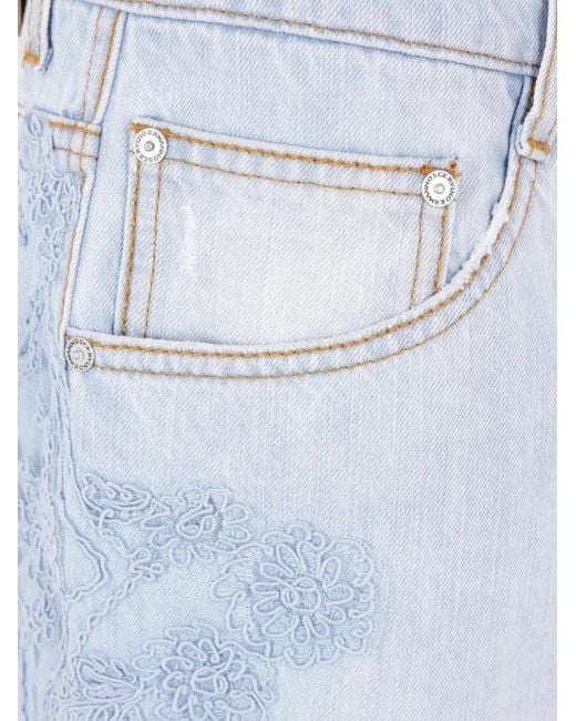 Ermanno Scervino Blue Floral-Lace Shorts