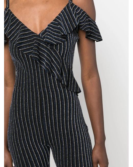 DSquared² Black Ruffled Glitter-Stripes V-Neck Jumpsuit