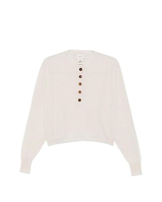 Alysi White Button-Placket Long-Sleeve Sweater