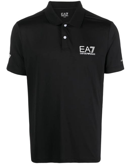 EA7 Black Logo-Print Polo Shirt for men
