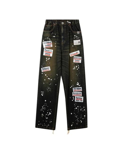 Maison Mihara Yasuhiro Black Sticker-Patch Stud-Embellished Jeans for men