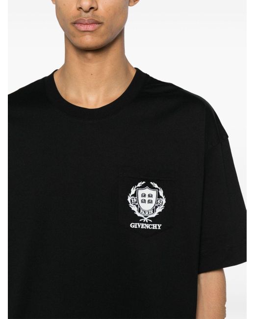 Givenchy Black Logo-Embroidered Cotton T-Shirt for men