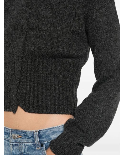 St. Agni Black Ribbed-Knit Cropped Cardigan