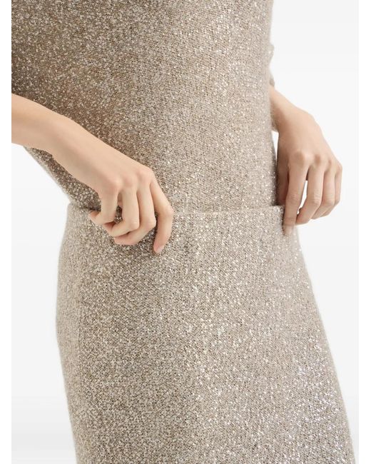 Brunello Cucinelli Gray Elastic-Waistband Midi Skirt