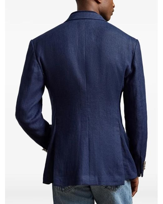 Ralph Lauren Blue Double-Breasted Crest-Embroidered Jacket for men