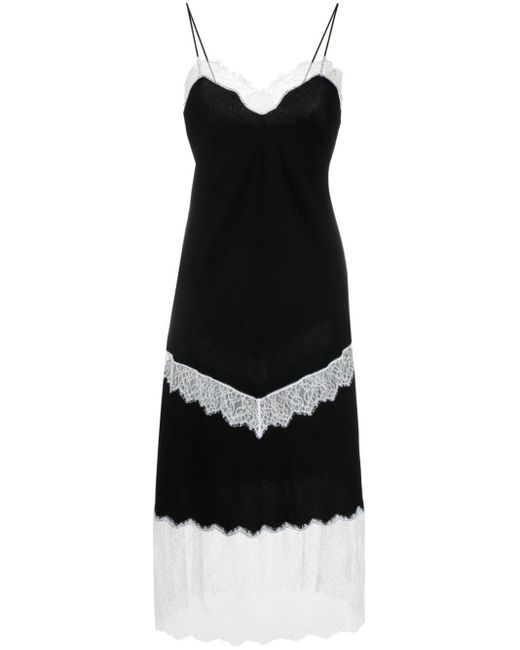 Moschino Black Lace-panel Crepe Slip Dress