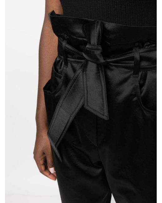 Max Mara Black High-Waisted Belted Satin Trousers
