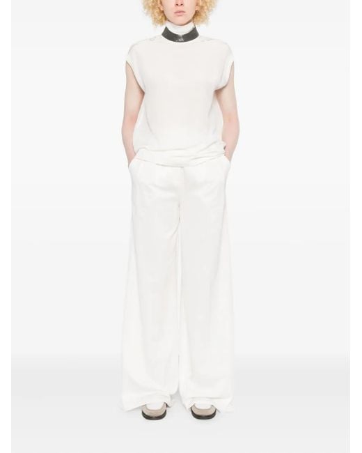 Brunello Cucinelli White Turtleneck Sleeveless Top