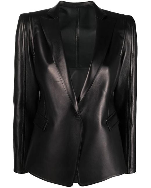 Valentino Garavani Black Single-Breasted Leather Blazer