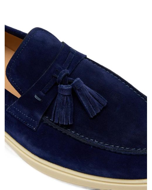Magnanni Shoes Blue Tassel Suede Loafers