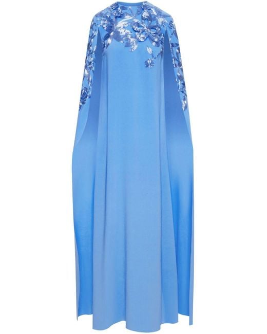 Robe longue à fleurs Oscar de la Renta en coloris Blue